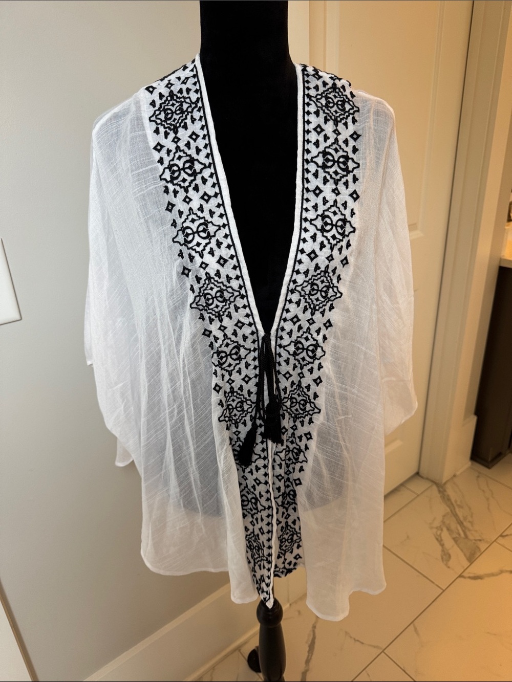 5/48 White Swim Coverup with Black Embroidered Trim